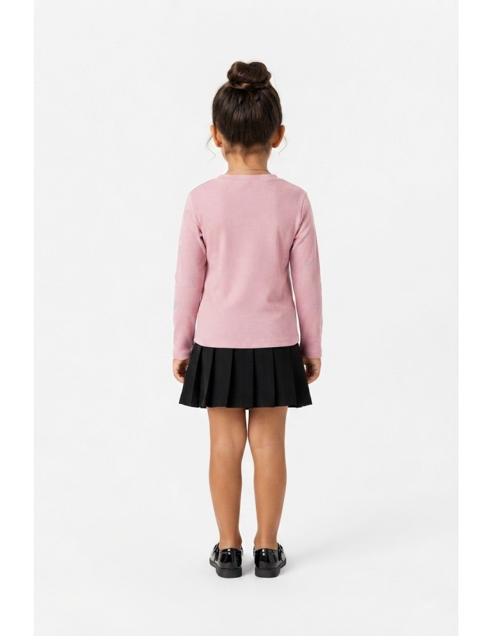 T-shirt Rose Côtelé Nœuds Strass Fille | Zerda