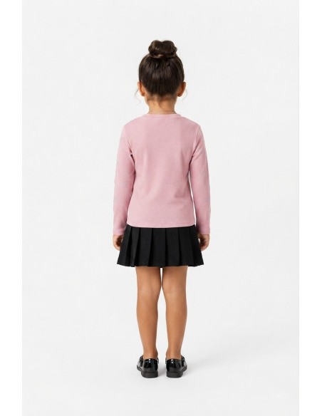 T-shirt Rose Côtelé Nœuds Strass Fille | Zerda