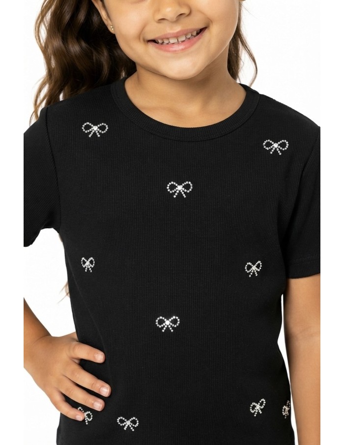 T-shirt manches courtes imprimé nœuds - détail motif strass