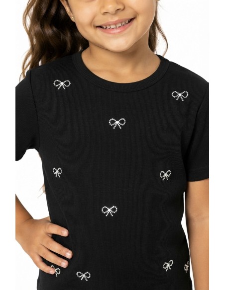 T-shirt manches courtes imprimé nœuds - détail motif strass