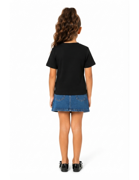 T-shirt Noir Côtelé Nœuds Strass Fille | Zerda