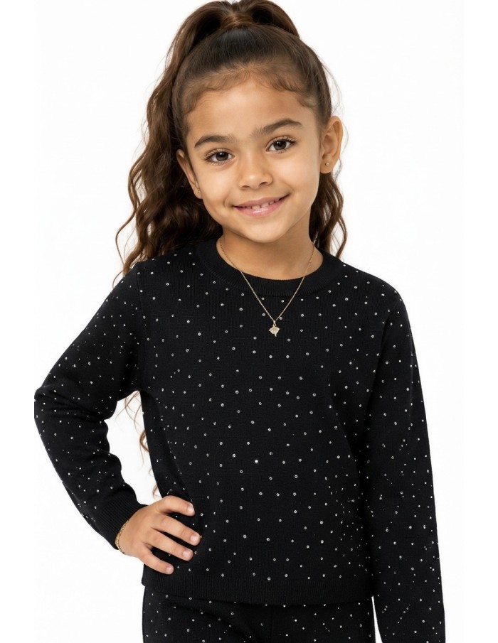 Ensemble Strass Noir Pull Pantalon Fille | Zerda