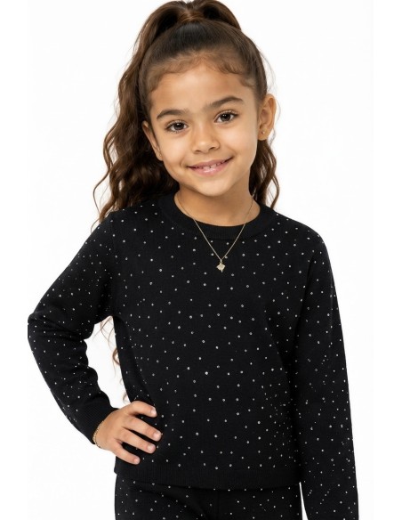 Ensemble Strass Noir Pull Pantalon Fille | Zerda
