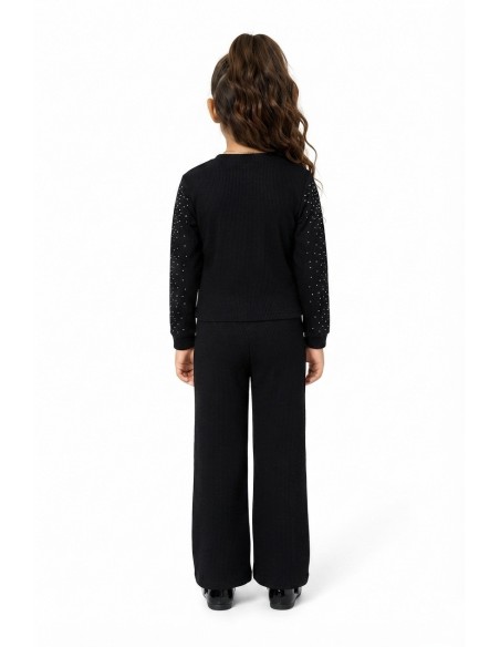 Pull pantalon assorti strass fille - porté de dos