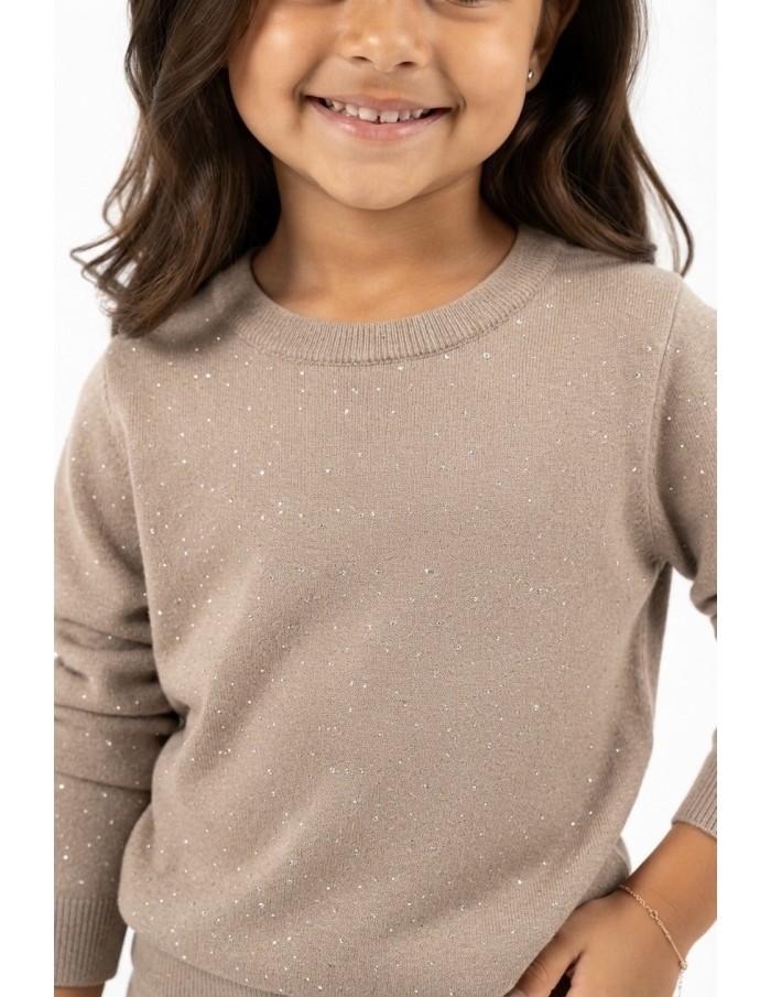 Ensemble Strass Beige Pull Pantalon Fille | Zerda