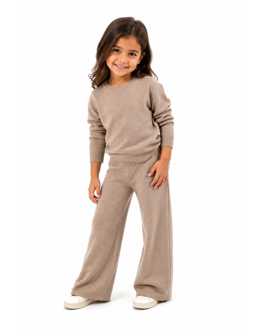 Ensemble strass beige fille - porté de face