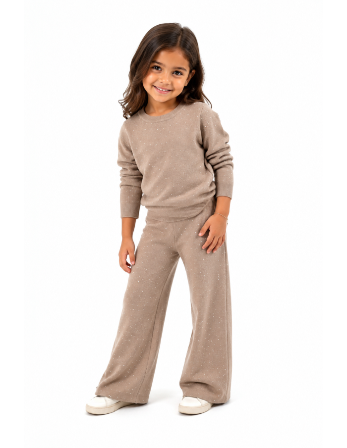 Ensemble strass beige fille - porté de face