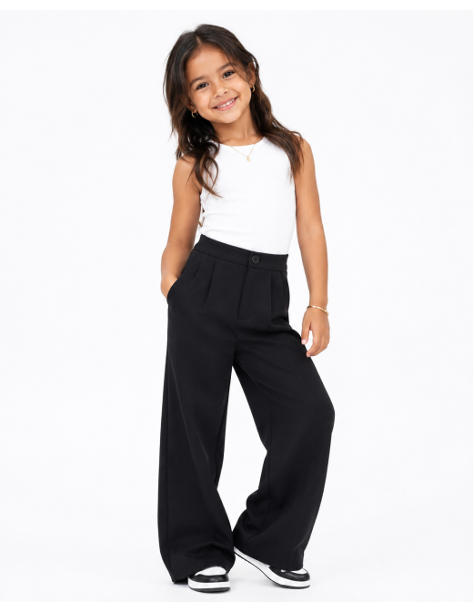 Pantalon Droit Noir Taille Haute Fille | Zerda