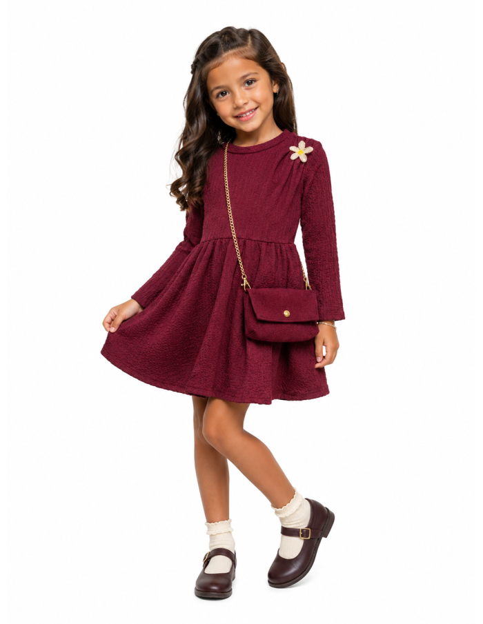 Robe Bordeau Sac Assorti Fille | Zerda