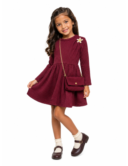 Robe Bordeau Sac Assorti Fille | Zerda