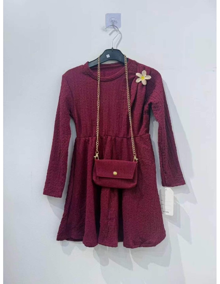 Robe Bordeau Sac Assorti Fille | Zerda