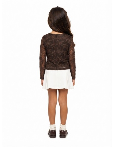 Top Dentelle Marron Manches Longues Fille - 4 à 14 ans