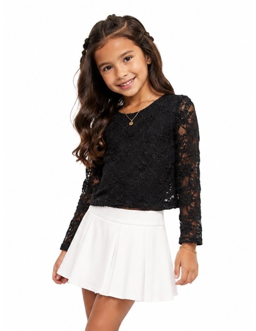 Top Dentelle Noir Manches Longues Fille | Zerda