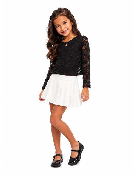 Top Dentelle Noir Manches Longues Fille | Zerda