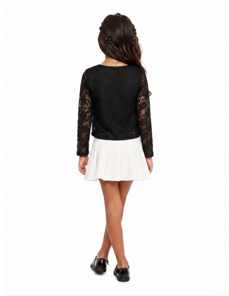Top Dentelle Noir Manches Longues Fille | Zerda