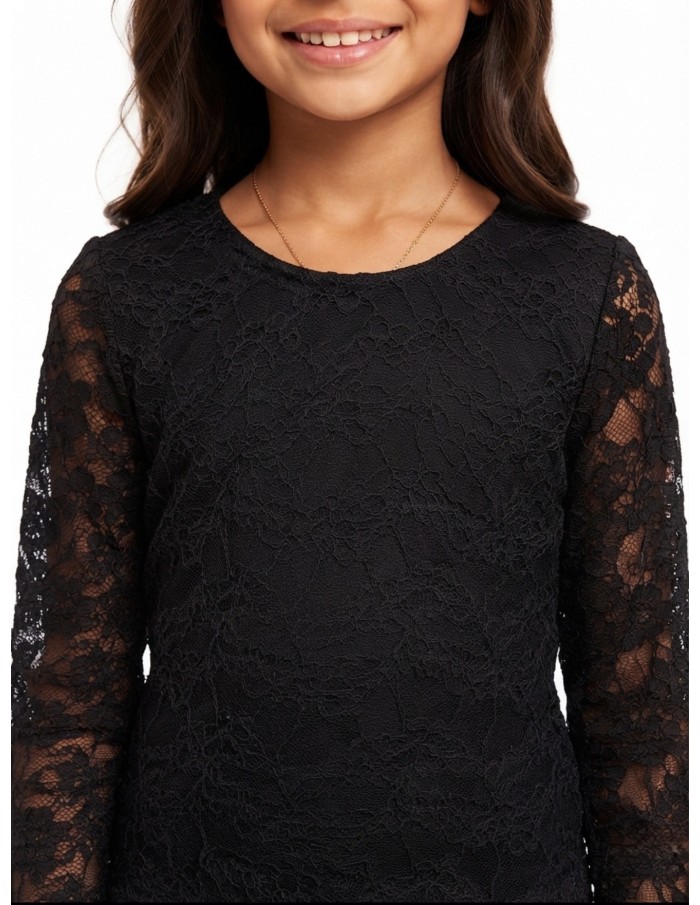 Top Dentelle Noir Manches Longues Fille | Zerda