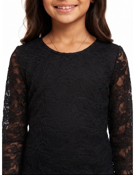 Top Dentelle Noir Manches Longues Fille | Zerda
