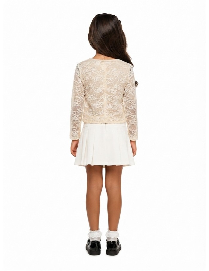 Top Dentelle Beige Manches Longues Fille | Zerda