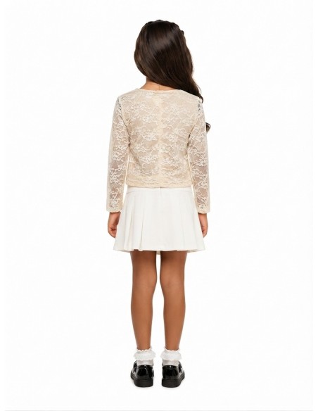 Top Dentelle Beige Manches Longues Fille | Zerda