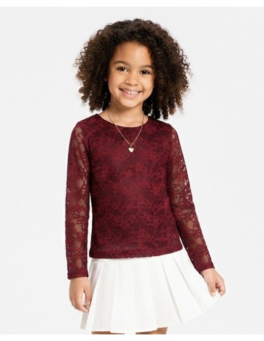Top Dentelle Bordeau Manches Longues Fille | Zerda