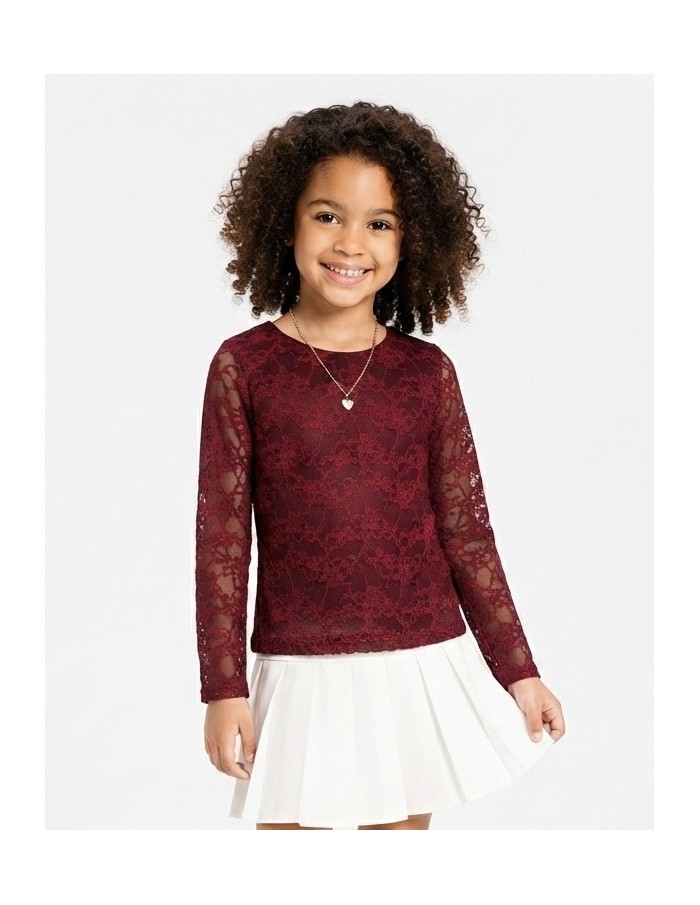 Top Dentelle Bordeau Manches Longues Fille | Zerda