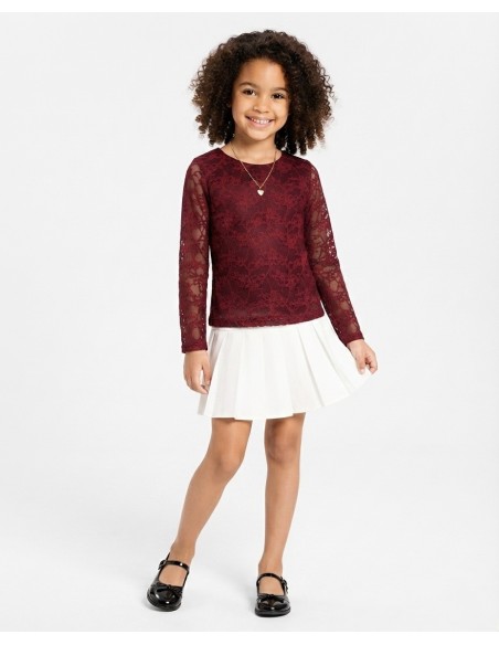 Top Dentelle Bordeau Manches Longues Fille | Zerda