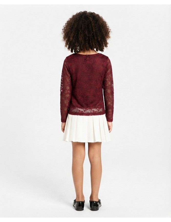 Top Dentelle Bordeau Manches Longues Fille | Zerda