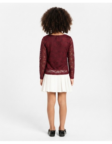 Top Dentelle Bordeau Manches Longues Fille | Zerda