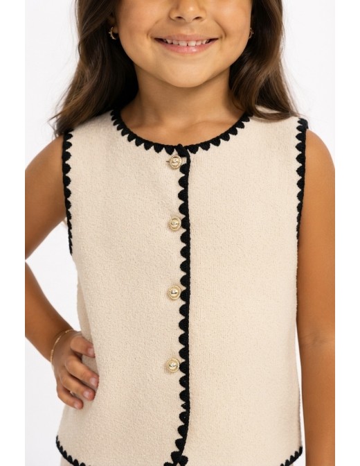 Ensemble Gilet Beige Clair Bordure Blanche Fille | Zerda 2