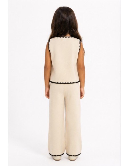 Ensemble Gilet Beige Clair Bordure Blanche Fille | Zerda