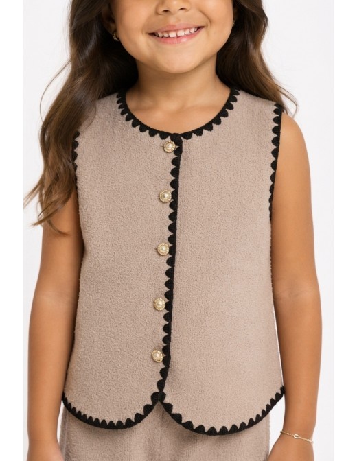 Ensemble Gilet Beige Bordure Blanche Fille | Zerda 2
