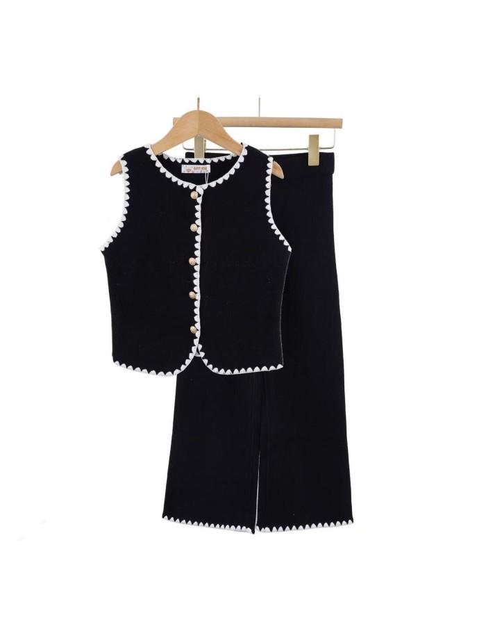 Ensemble Gilet Noir Bordure Blanche Fille | Zerda