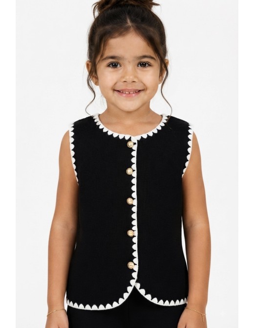 Ensemble Gilet Noir Bordure Blanche Fille | Zerda 2