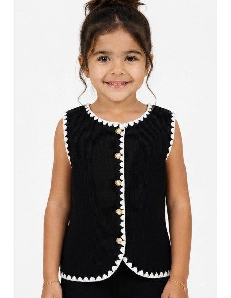 Ensemble Gilet Noir Bordure Blanche Fille | Zerda