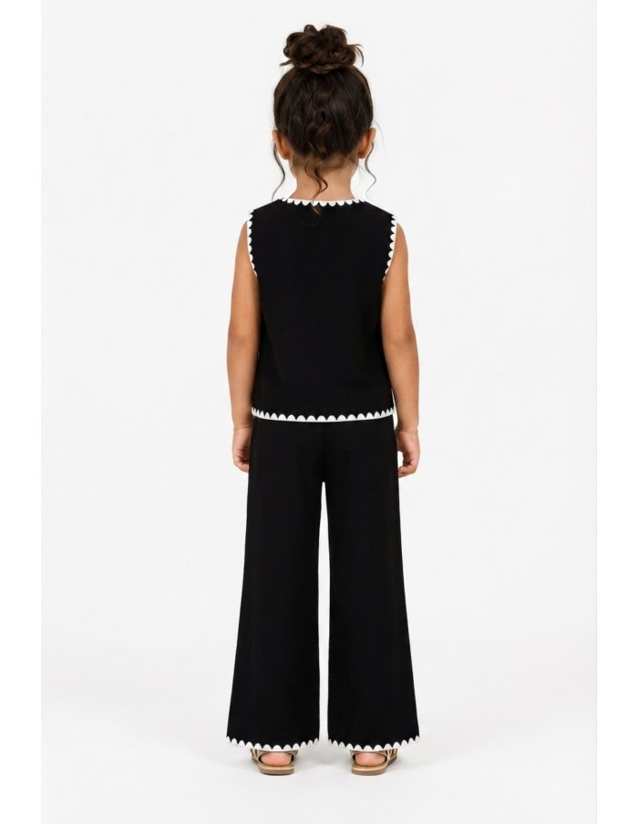 Ensemble Gilet Noir Bordure Blanche Fille | Zerda