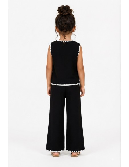 Ensemble Gilet Noir Bordure Blanche Fille | Zerda