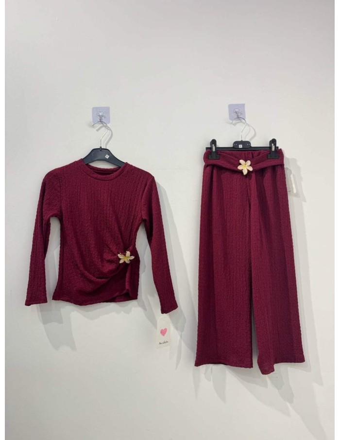 Haut pantalon large détail fleur - vue à plat