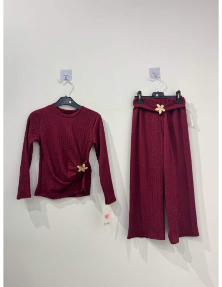 Haut pantalon large détail fleur - vue à plat