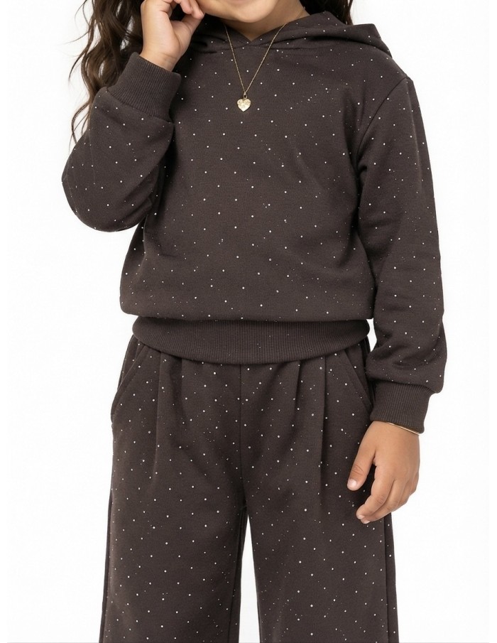 Sweat capuche pantalon large strass - porté de face