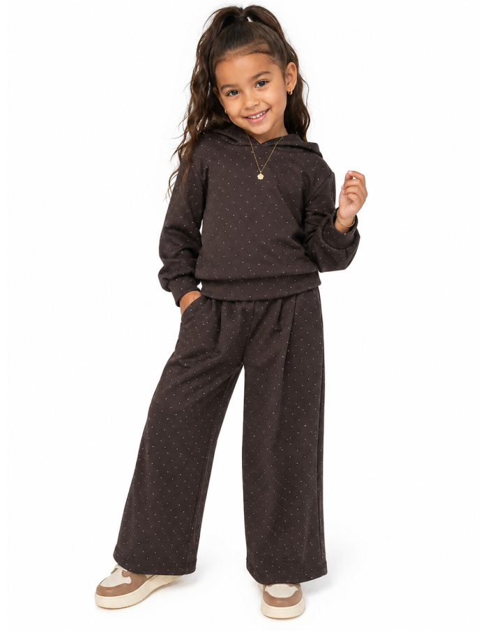 Ensemble Jogging Marron Strass Fille | Zerda