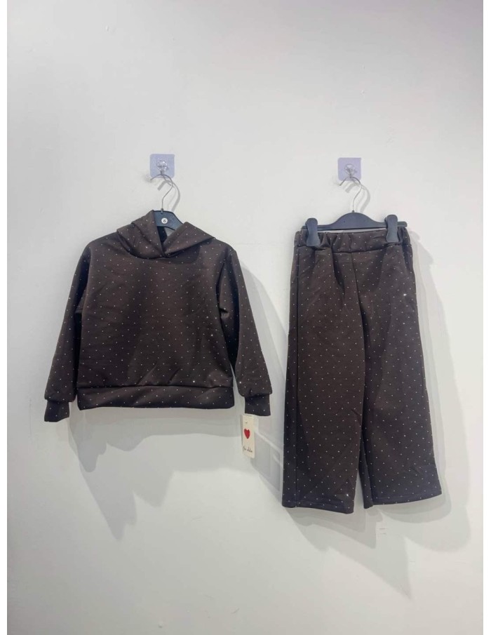 Ensemble Jogging Marron Strass Fille | Zerda