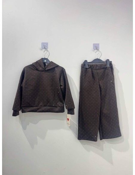 Ensemble Jogging Marron Strass Fille | Zerda