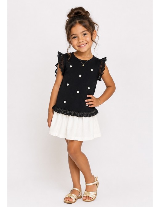TOP NOIR VOLANTS PERLES FILLE - 4 À 14 ANS 2