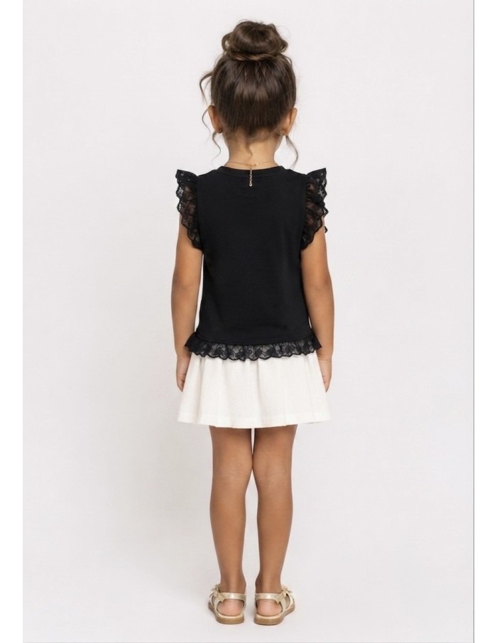 TOP NOIR VOLANTS PERLES FILLE - 4 À 14 ANS