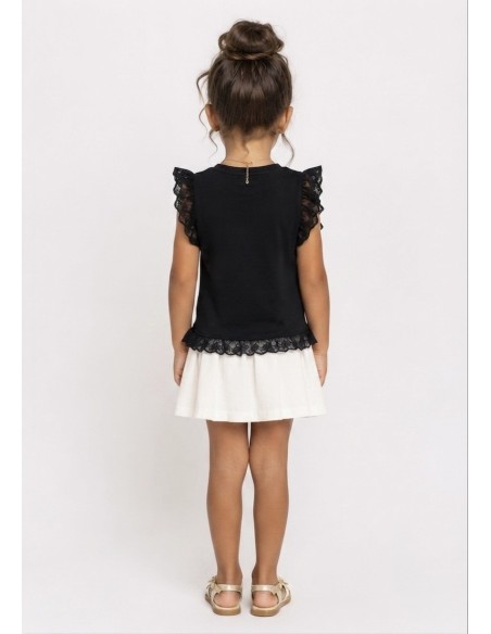 TOP NOIR VOLANTS PERLES FILLE - 4 À 14 ANS