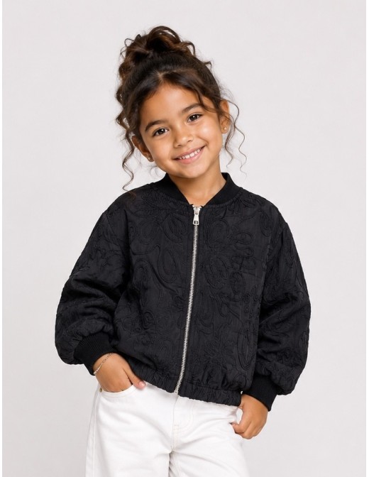 Veste Bomber Noire Brodée Fille | Zerda