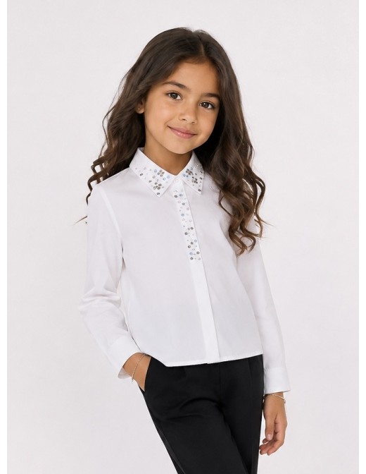 Chemise Blanche Col Perlé Fille | Zerda