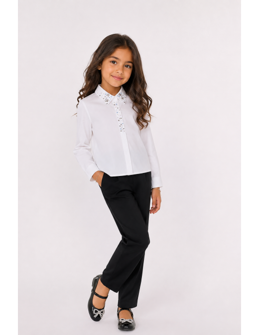 Chemise Blanche Col Perlé Fille | Zerda 2