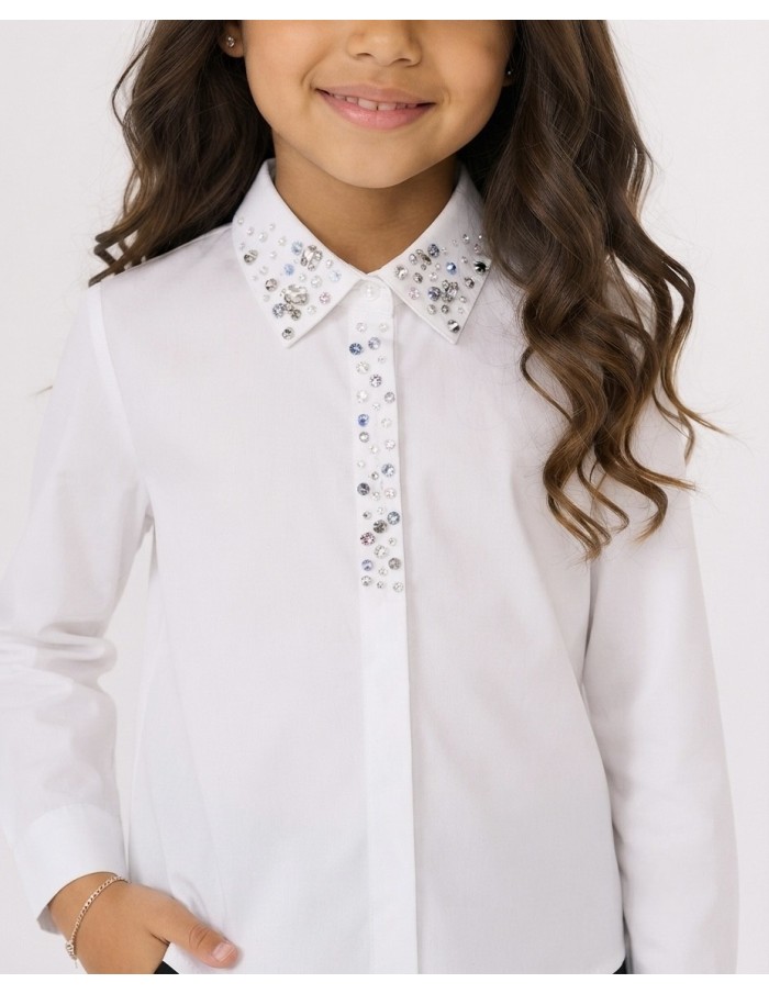 Chemise Blanche Col Perlé Fille | Zerda
