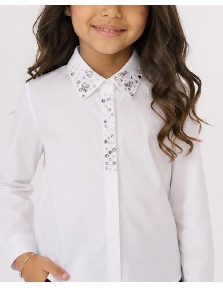 Chemise Blanche Col Perlé Fille | Zerda